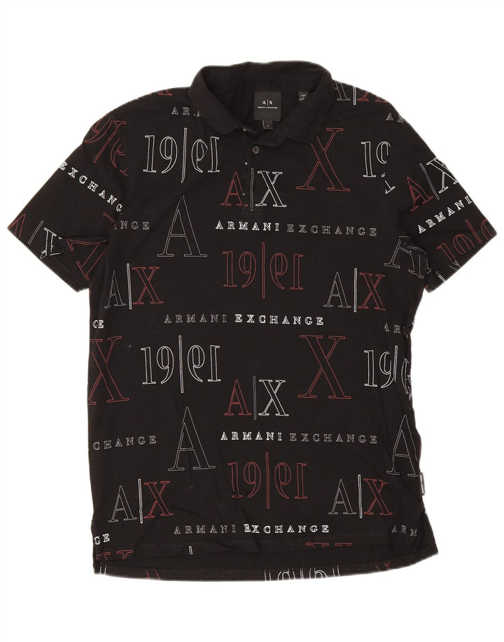 Armani Exchange Polo gráfico para hombre pequeño de algodón negro
