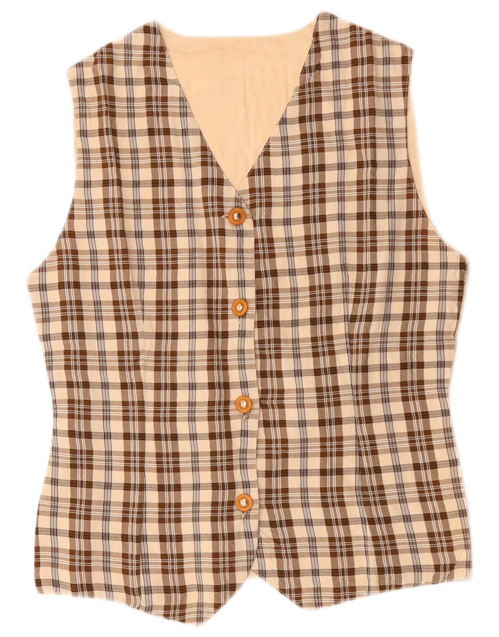 Vintage mujer chaleco Reino Unido 12 medio beige cheque