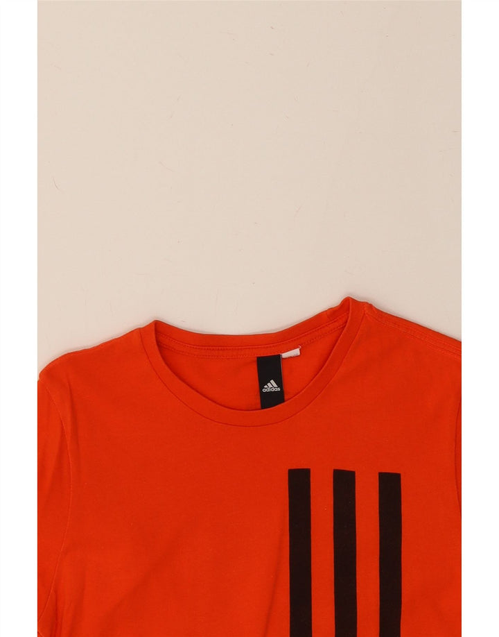 ADIDAS Mens Graphic T-Shirt Top Small Orange Striped Vintage Adidas and Second-Hand Adidas from Messina Hembry 