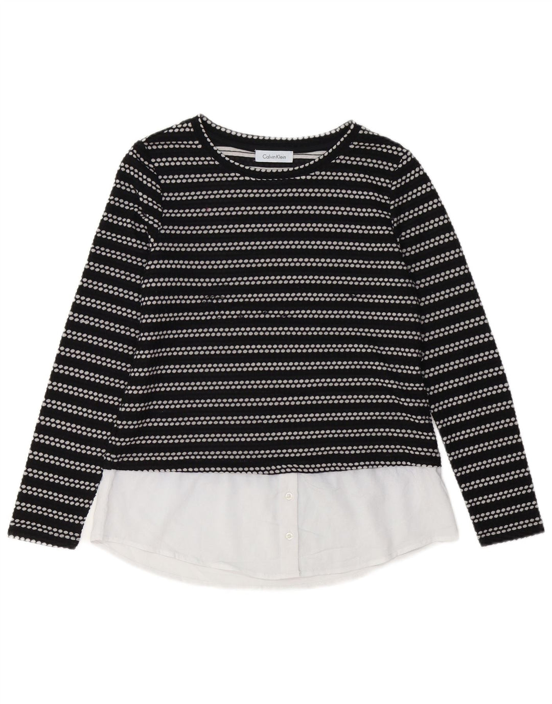 CALVIN KLEIN Top de mujer de manga larga UK 12 Medium Black Stripes