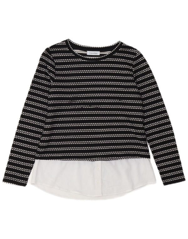CALVIN KLEIN Top de mujer de manga larga UK 12 Medium Black Stripes
