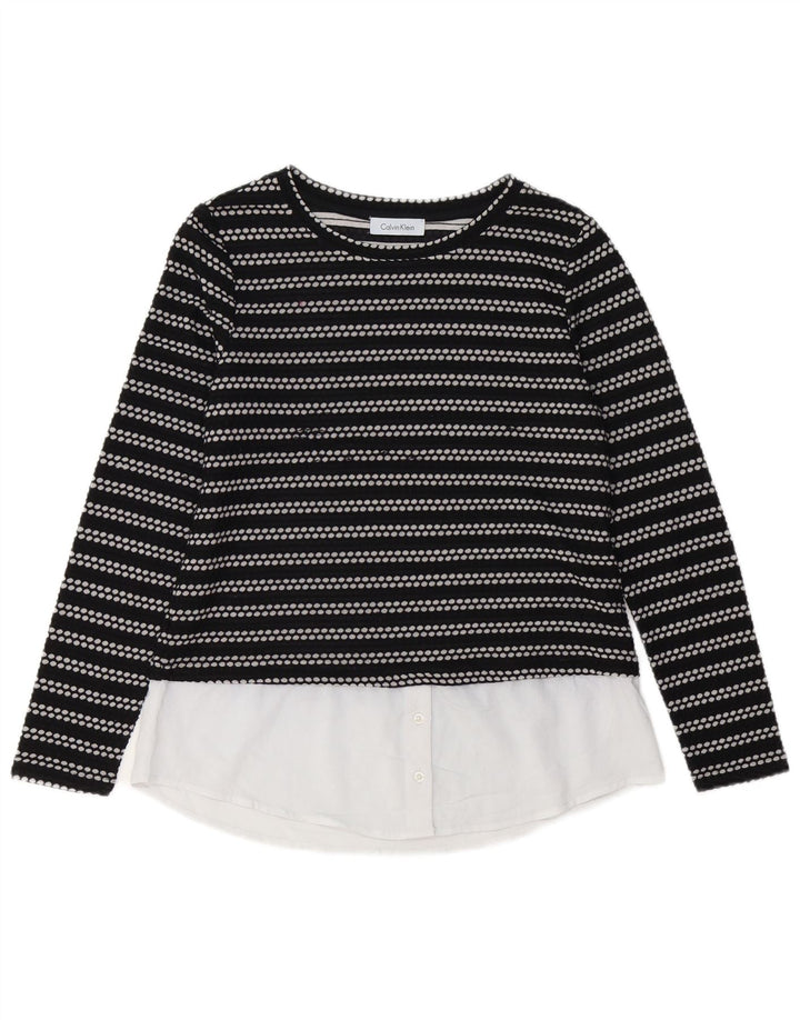 CALVIN KLEIN Top de mujer de manga larga UK 12 Medium Black Stripes