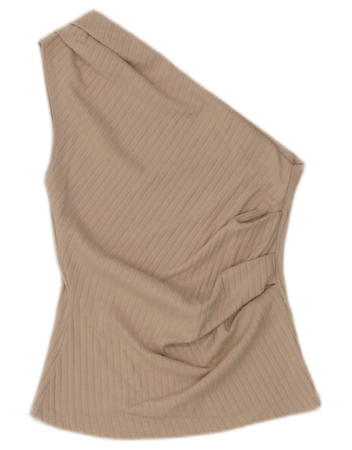 Zara Mujer Top De Un Hombro UK 8 Pequeño Poliéster Beige