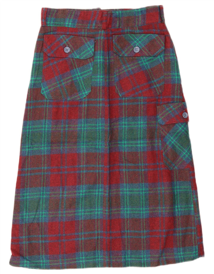 Falda cargo vintage para mujer IT 42 Mediana W28 Lana a cuadros rojos