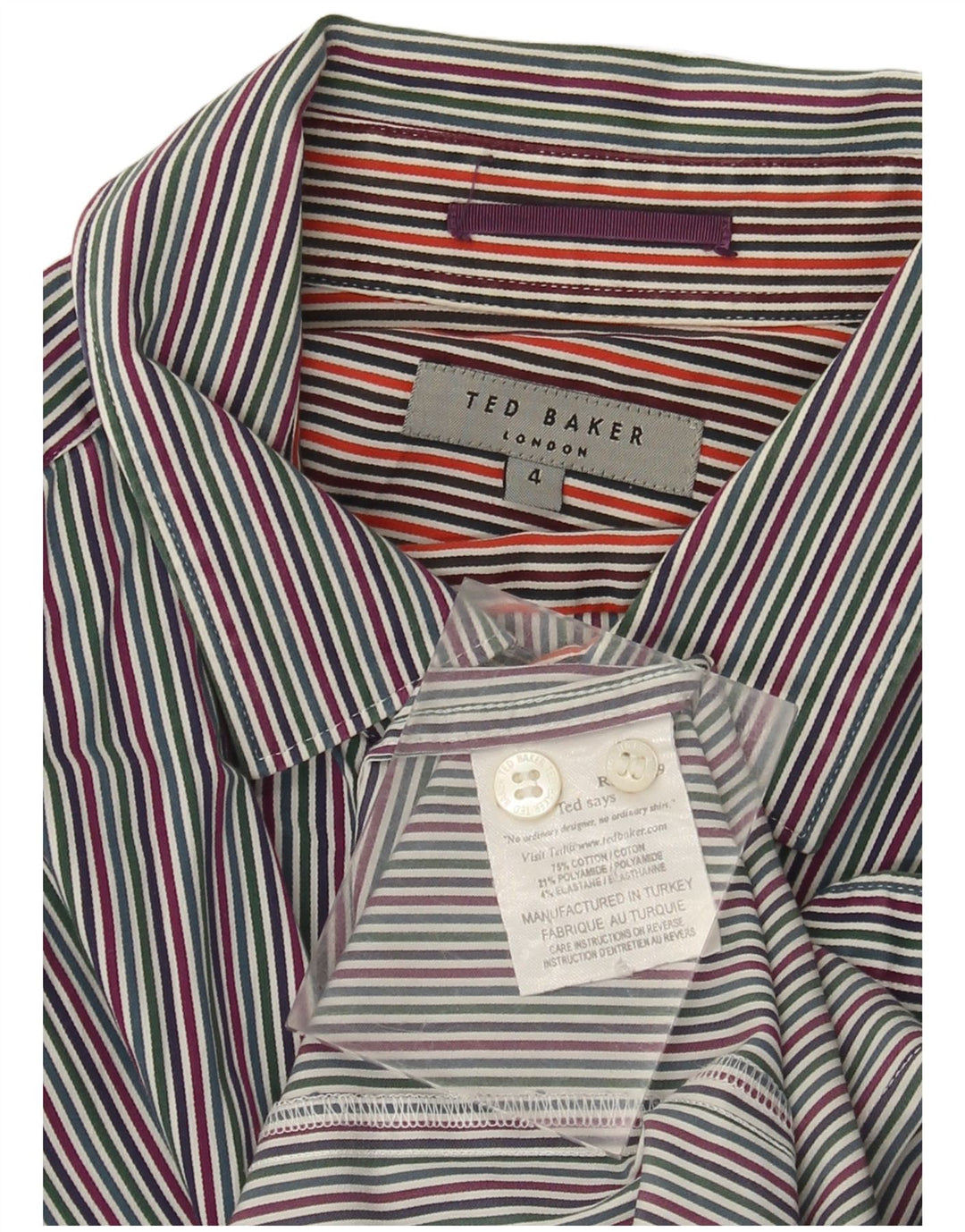 TED BAKER Camisa para hombre Talla 4 Grande Algodón a rayas multicolor