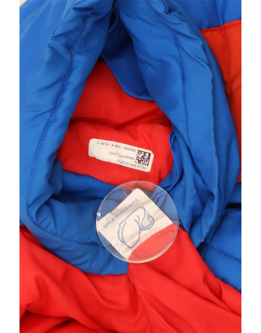 Vintage hombres con capucha chaqueta acolchada Reino Unido 40 grande azul colorblock poliamida