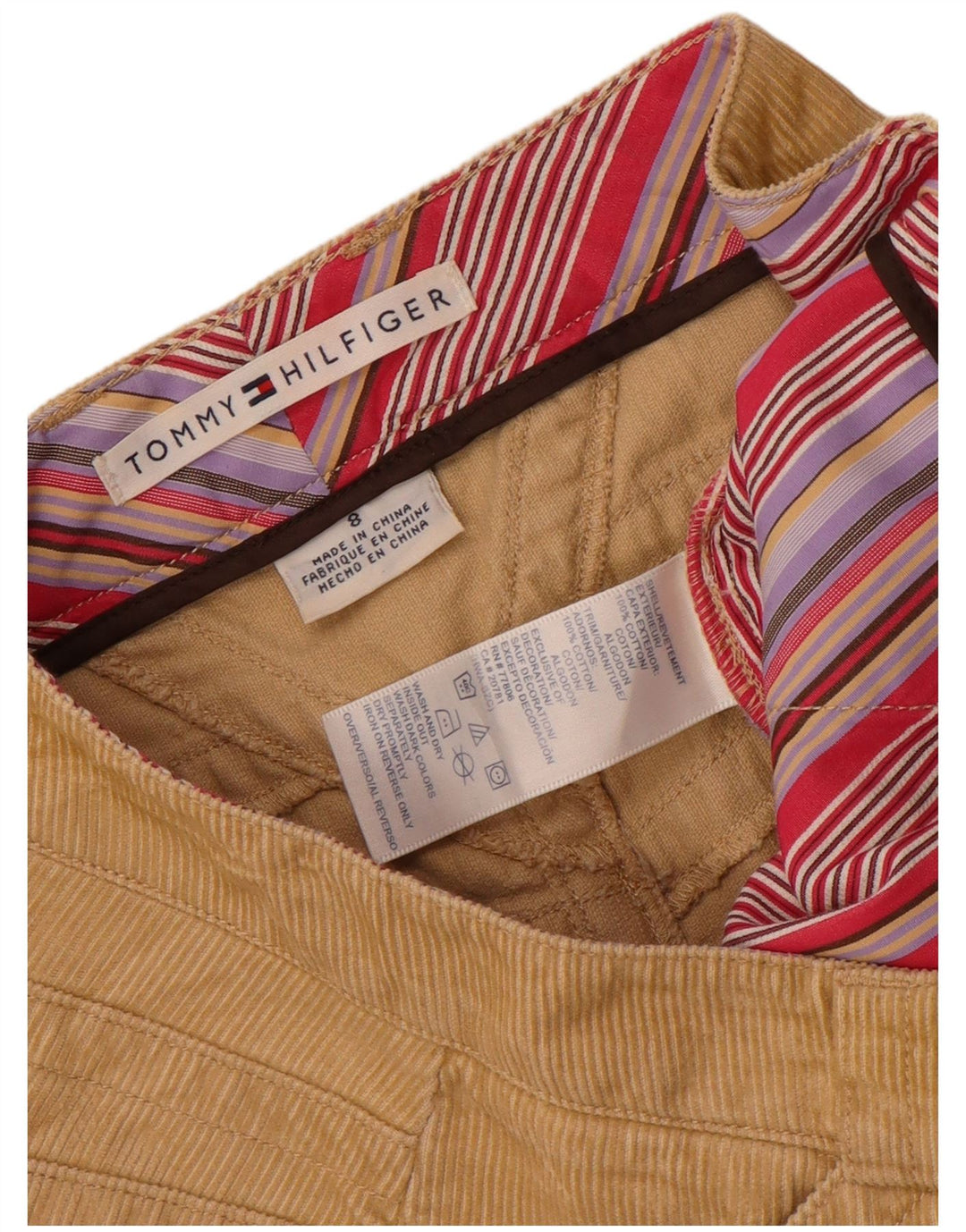 Tommy Hilfiger Falda de pana para mujer US 8 Mediana W32 Algodón beige