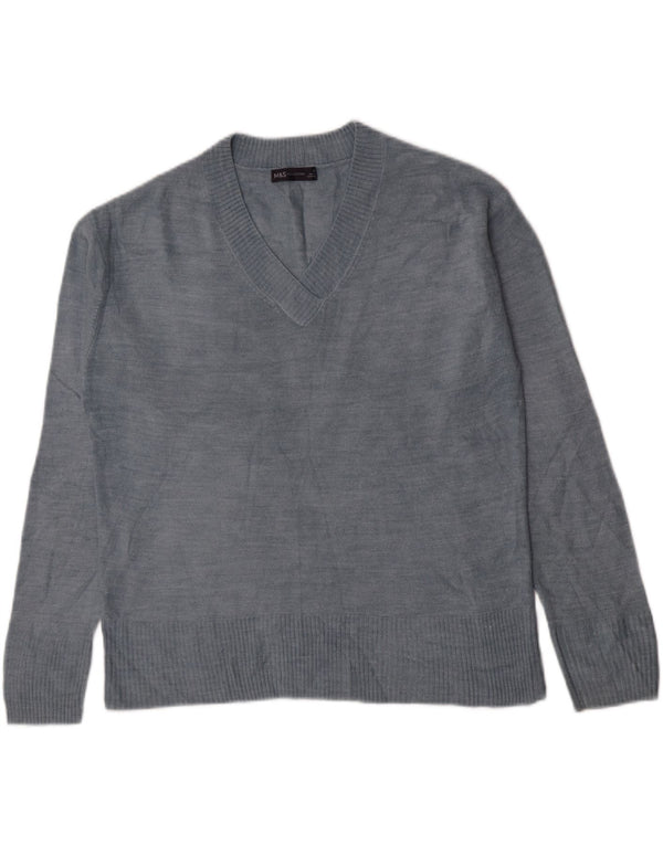Marks & Spencer Suéter con Cuello en V para Mujer UK 46 Grande Acrílico Azul