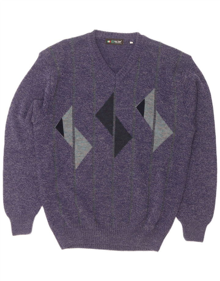 Tris Line - Jersey con cuello en V para hombre, talla grande, color azul marino, geométrico