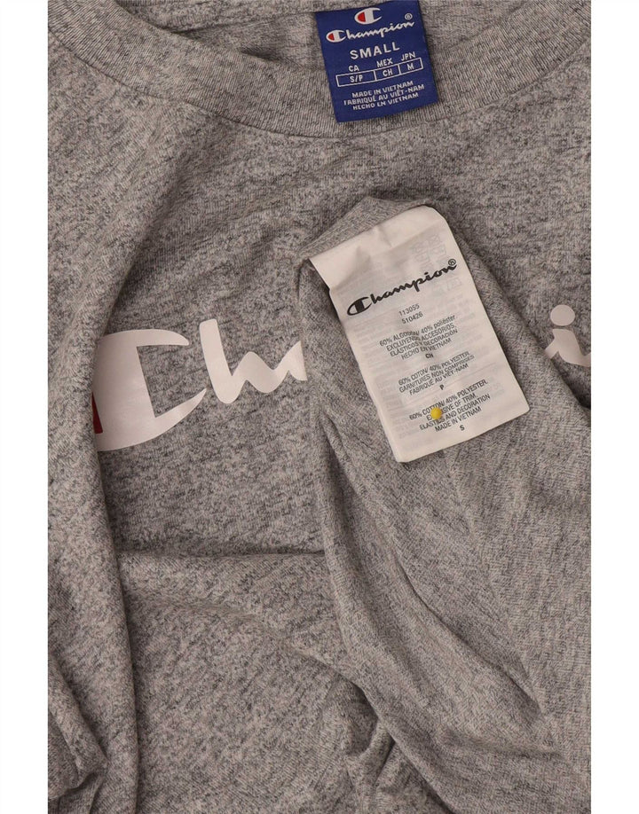 Champion Top gráfico de manga larga para hombre de algodón moteado gris pequeño