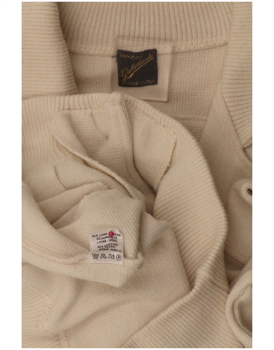 VINTAGE Suéter Cárdigan para Hombre Lana Colorblock Mediana Blanca