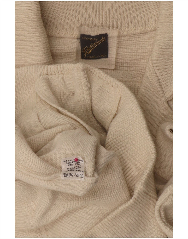 VINTAGE Suéter Cárdigan para Hombre Lana Colorblock Mediana Blanca