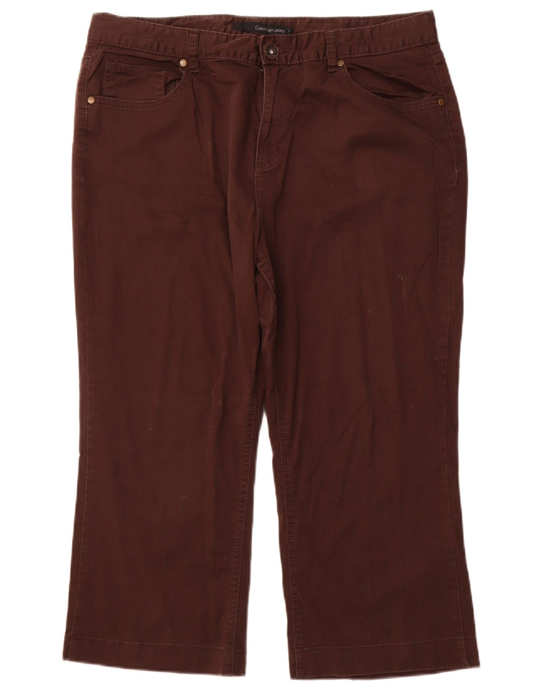 CALVIN KLEIN Pantalones capri rectos para mujer US 16 2XL W36 L22 Algodón marrón