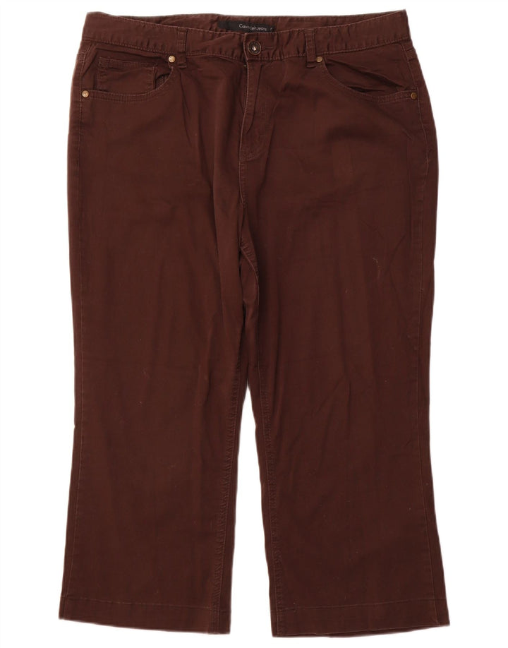 CALVIN KLEIN Pantalones capri rectos para mujer US 16 2XL W36 L22 Algodón marrón