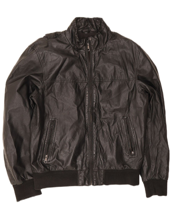 Chaqueta de cuero vintage para hombre IT 54 2XL Negro