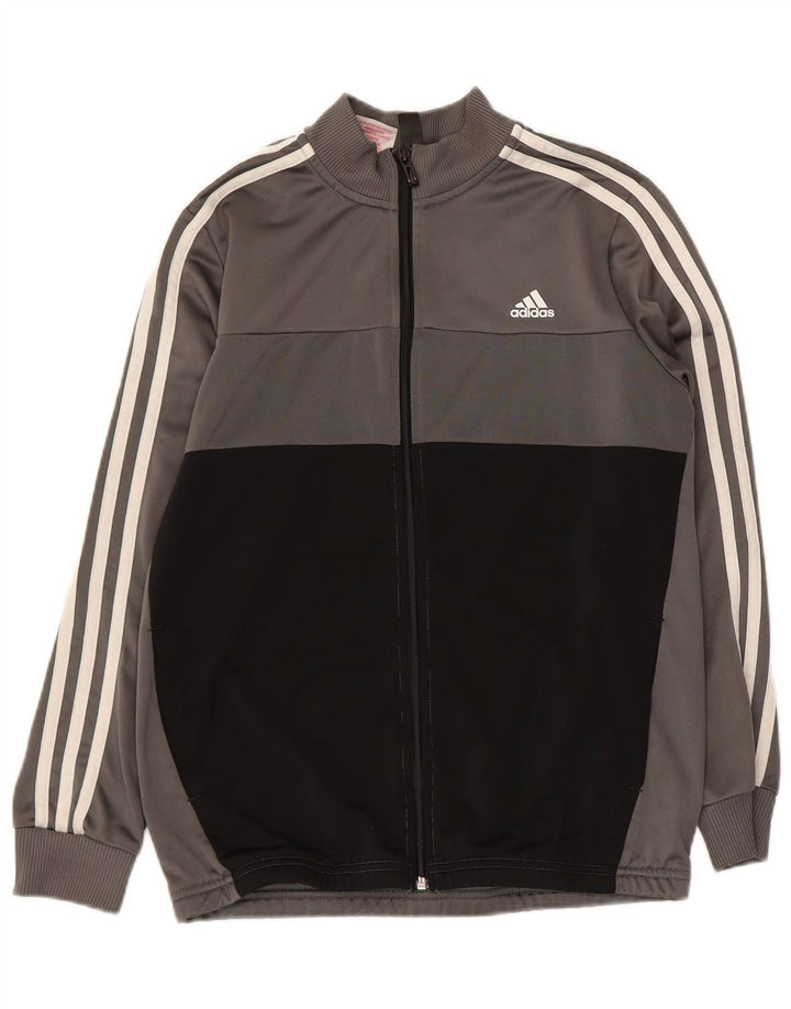ADIDAS Boys Tracksuit Top Jacket 13-14 Years Grey Colourblock Polyester
