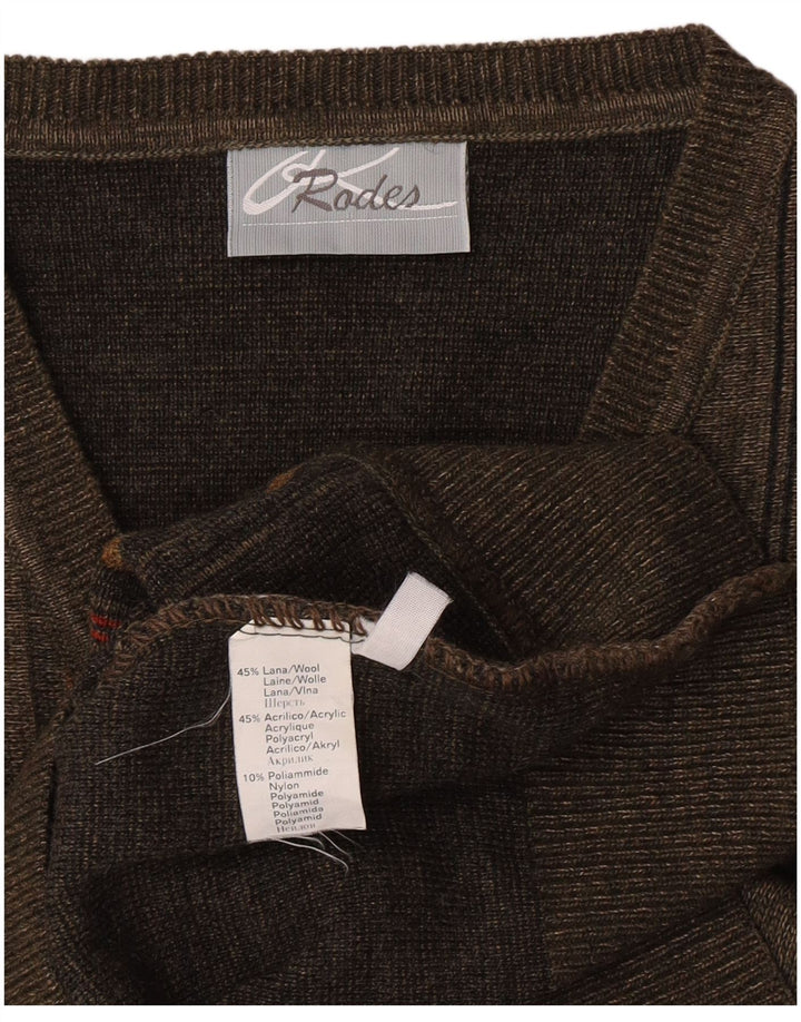 Jersey Rodes Hombre Con Cuello En V De Lana A Rayas Verde Medio