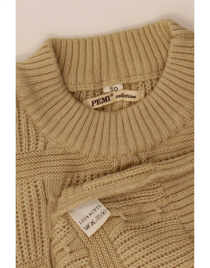 Vintage hombres cuello redondo jersey suéter IT 50 medio beige acrílico