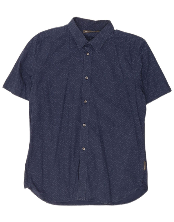 Camisa de manga corta para hombre French Connection de algodón moteado en azul marino grande