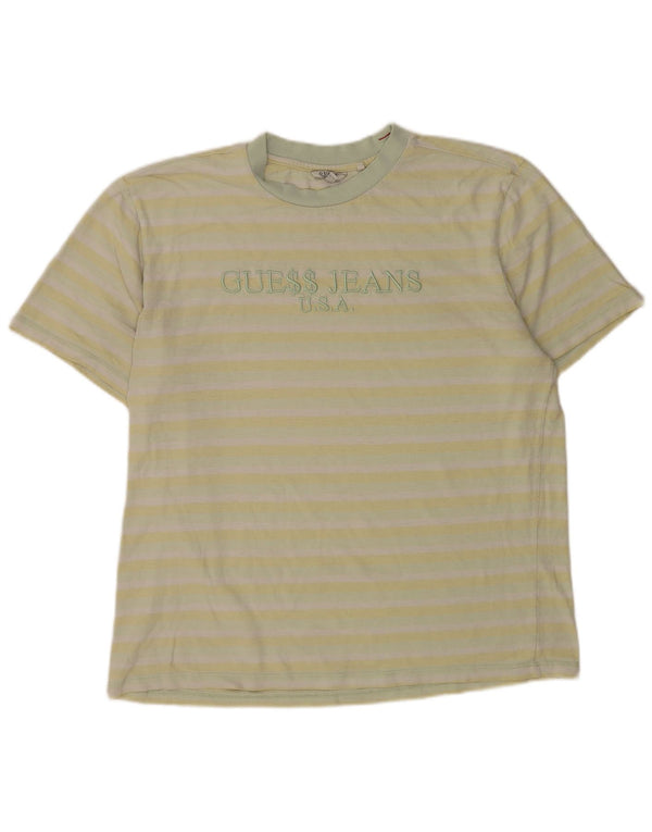Guess Camiseta Gráfica Para Hombre Top Grande De Rayas Amarillas