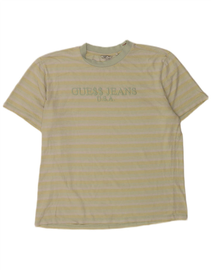 Guess Camiseta Gráfica Para Hombre Top Grande De Rayas Amarillas