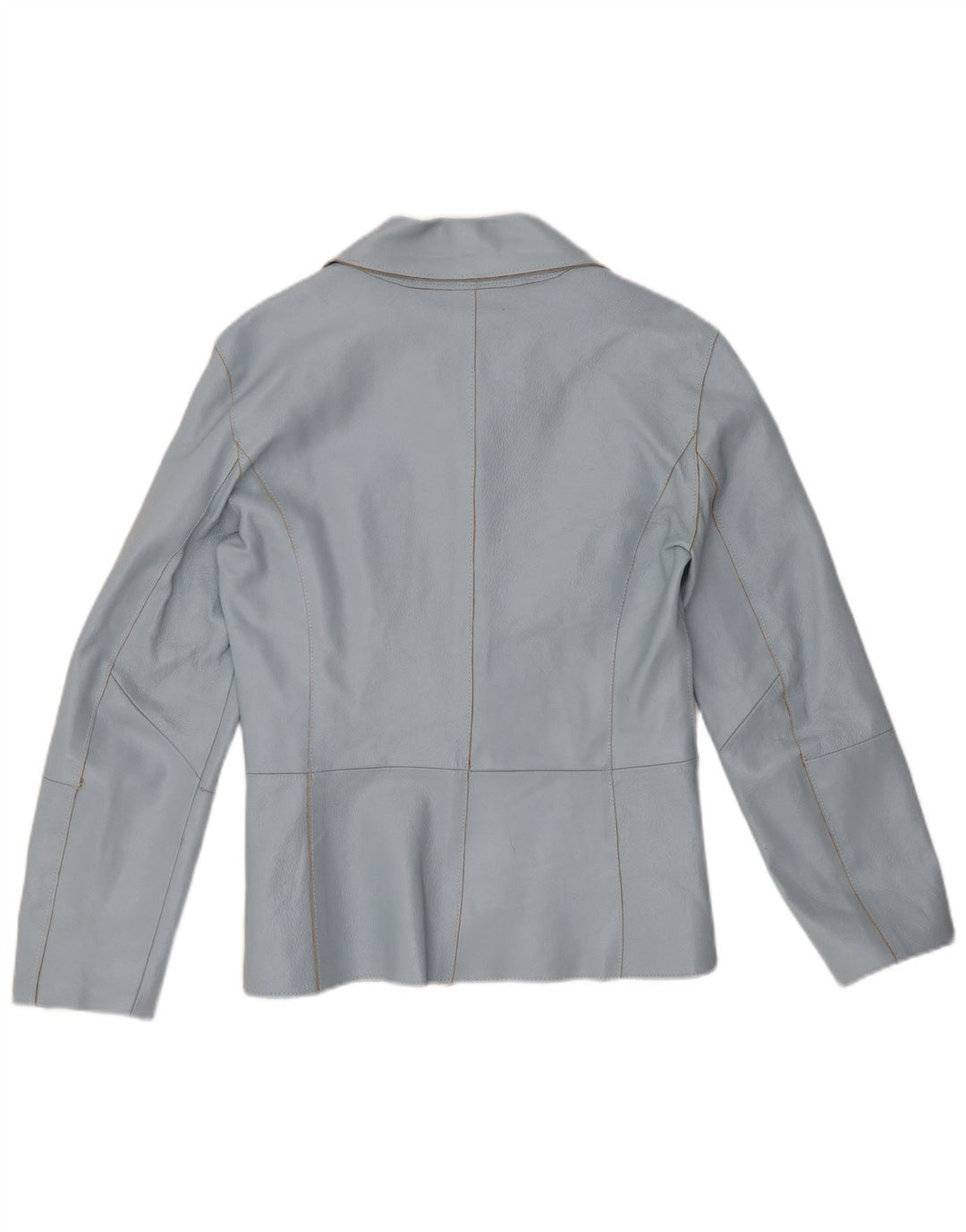 VINTAGE Mujer 2 Botones Cuero Blazer Chaqueta Reino Unido 12 Azul Medio