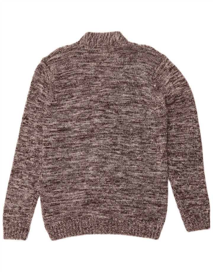 Vintage hombres Cardigan suéter grande marrón moteado algodón