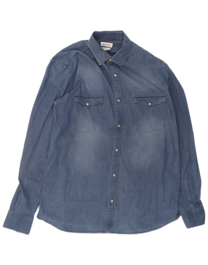 Massimo Dutti Camisa Vaquera Regular Fit XL Azul Algodón