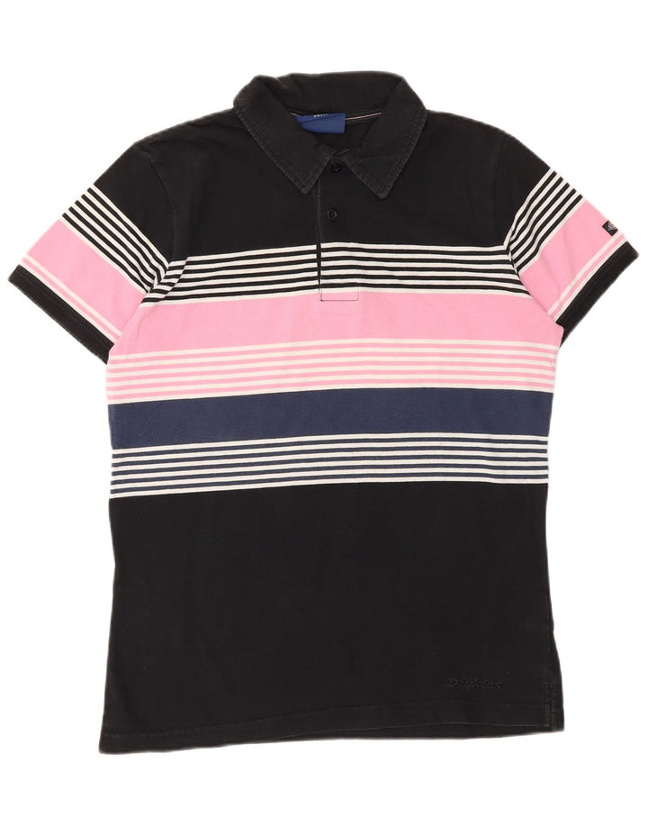 DICKIES Mens Polo Shirt Small Black Striped Cotton