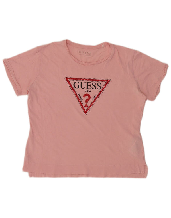 Guess Camiseta con gráfico extragrande para mujer UK 8 Small Pink Cotton