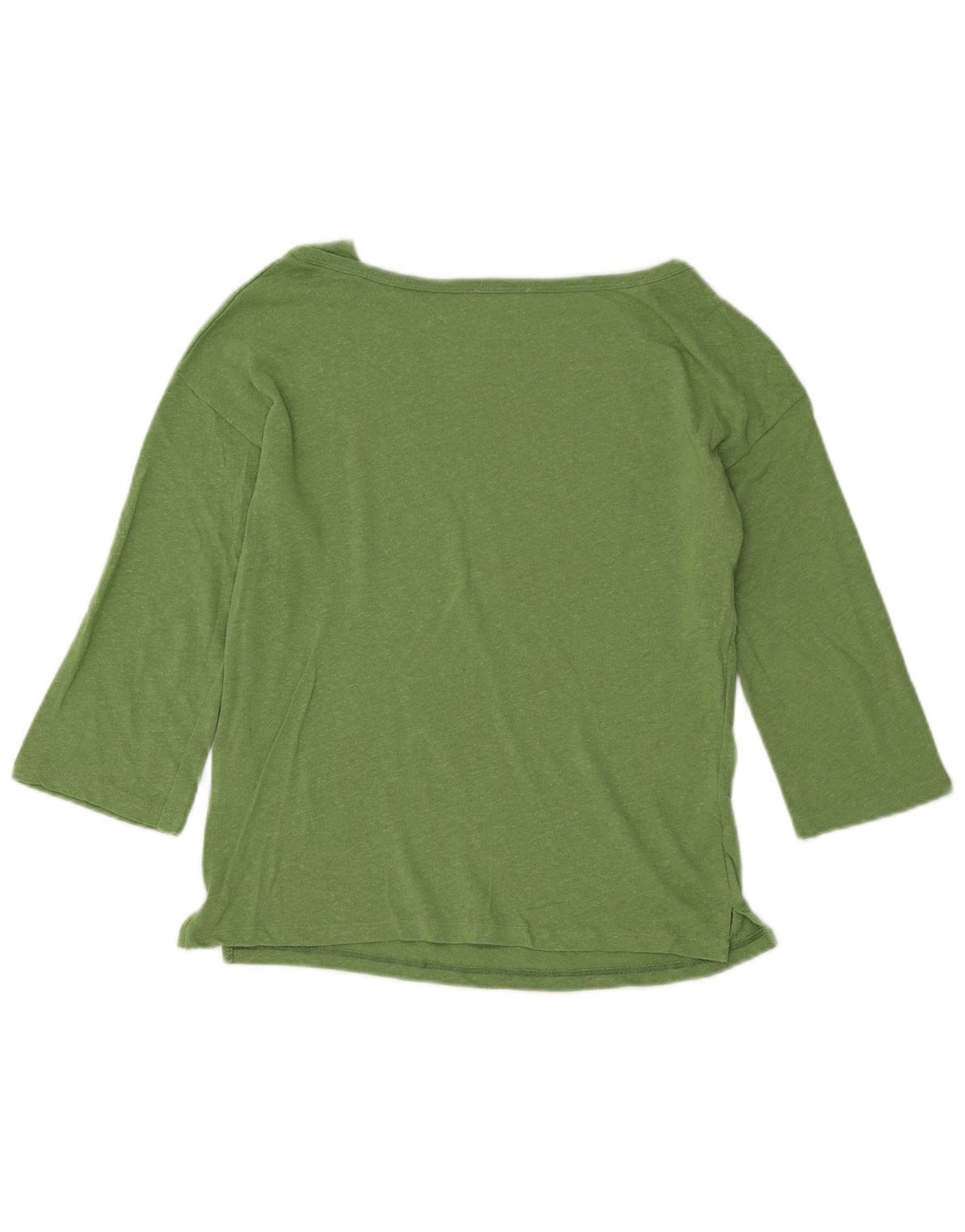 BENETTON Top corto para mujer manga 3/4 UK 42 Algodón moteado verde medio