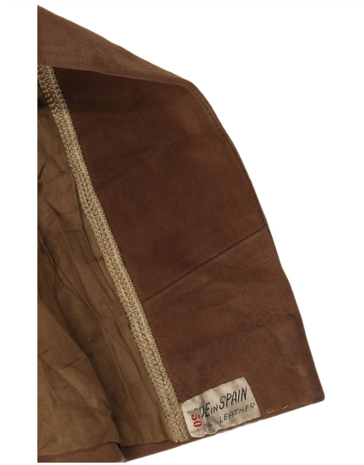 VINTAGE Mujer Ante Doble Pecho Abrigo EU 50 3XL Cuero Marrón