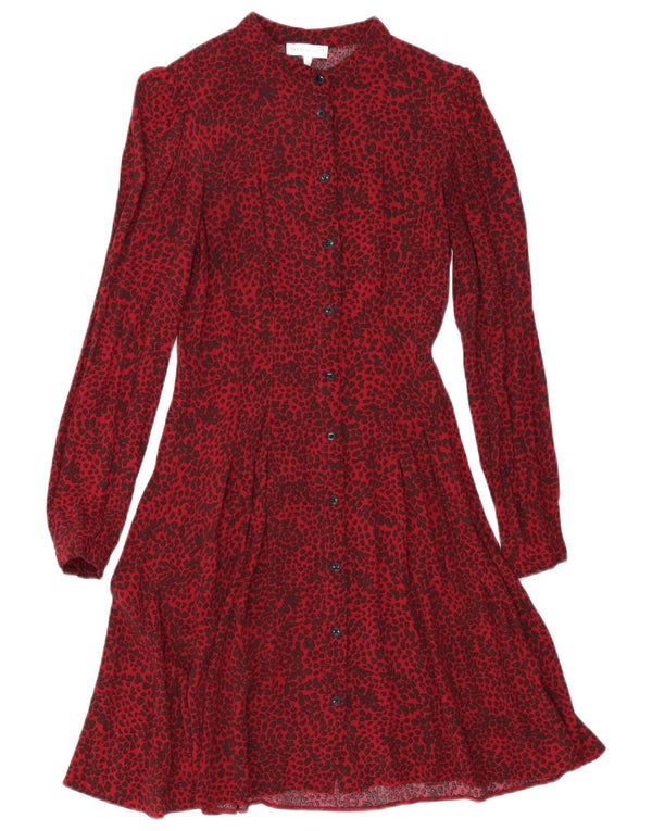 WAREHOUSE Vestido camisero para mujer UK 8 Small Red Animal Print Viscosa