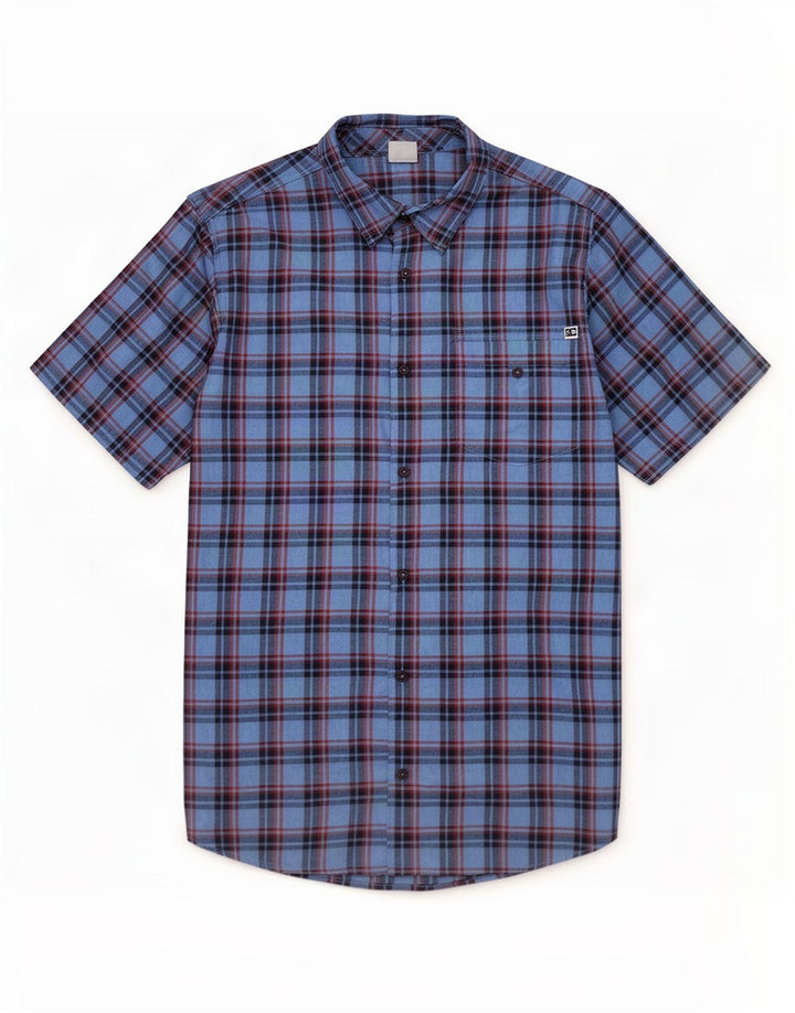 Camisa de manga corta DC para hombre, algodón a cuadros azul grande