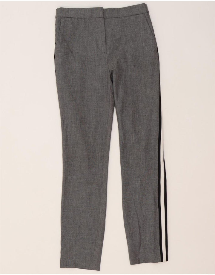 Zara Mujer Pantalón Chino Slim Small W26 L27 Poliéster A Rayas Gris