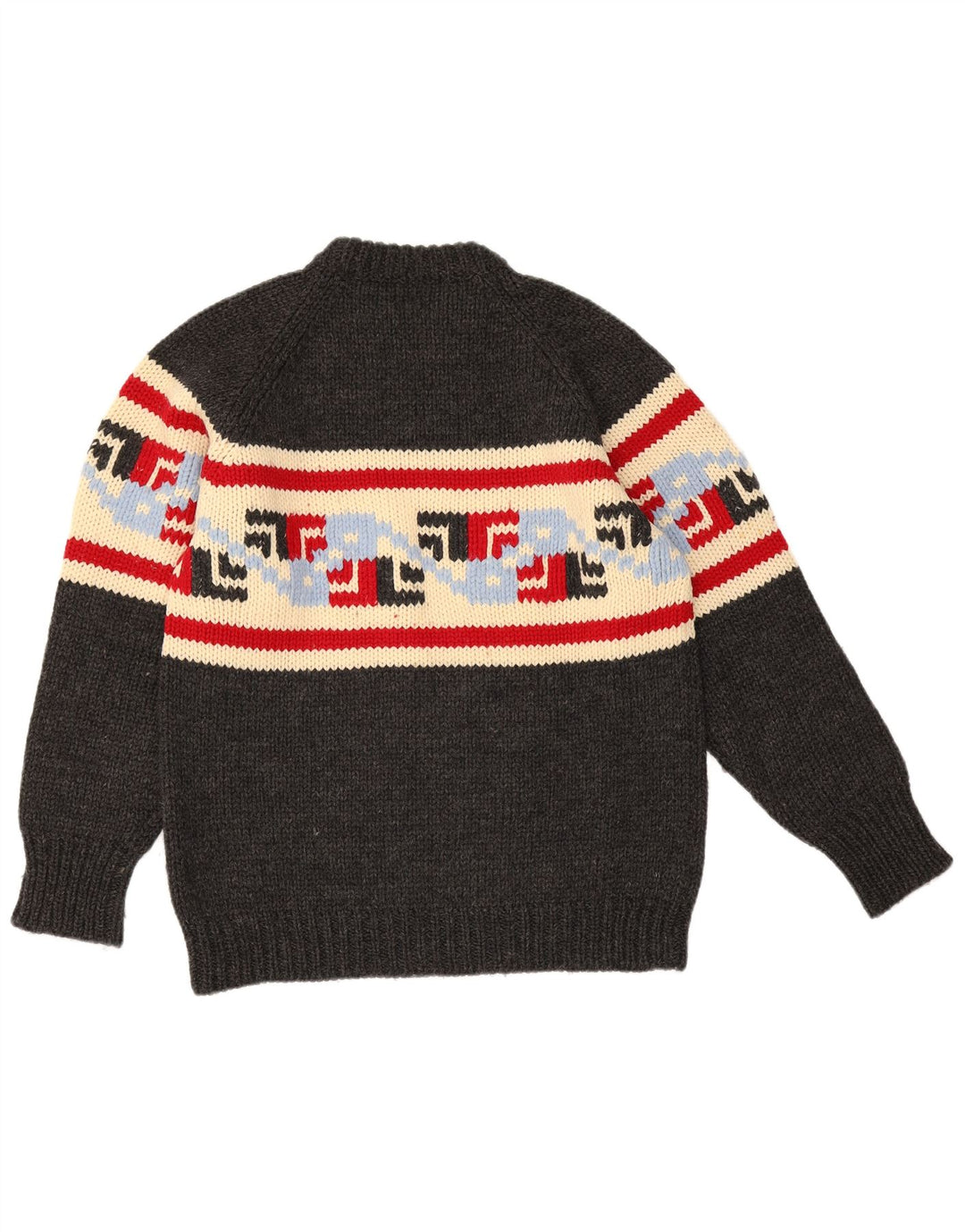 Vintage hombres cuello redondo jersey suéter medio gris geométrico