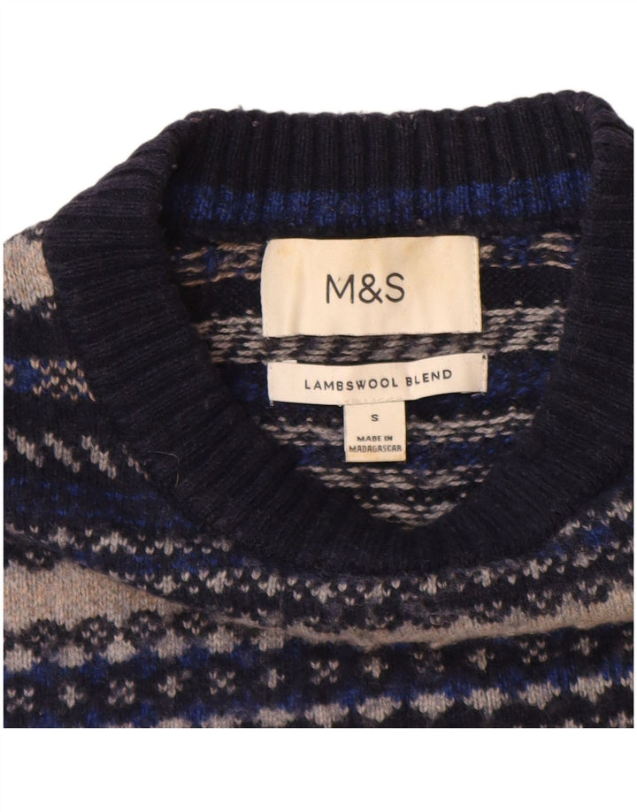 Marks & Spencer - Jersey de cuello redondo para hombre, talla pequeña, color azul marino a rayas