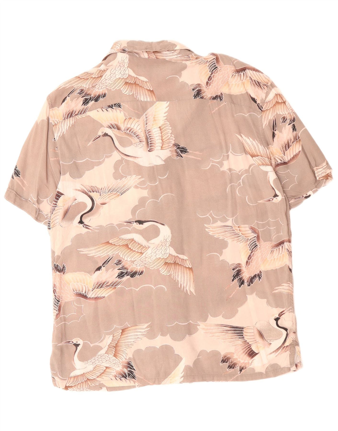 Camisa All Saints Hombre Manga Corta Gris Medio Estampado Animal Viscosa Pájaro