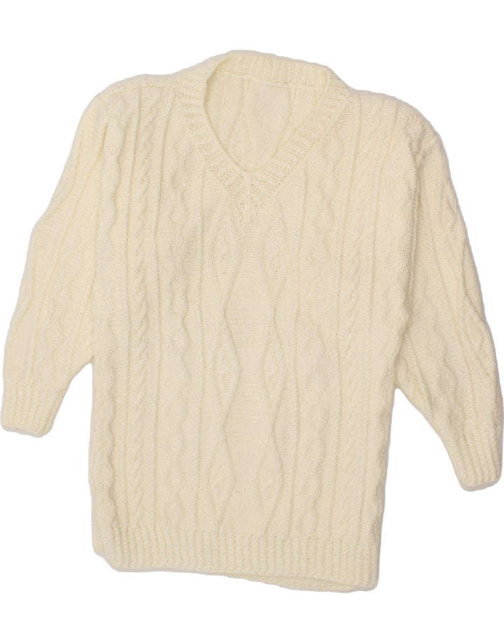 VINTAGE Womens V-Neck Jumper Sweater UK 14 Medium White Vintage Vintage and Second-Hand Vintage from Messina Hembry 