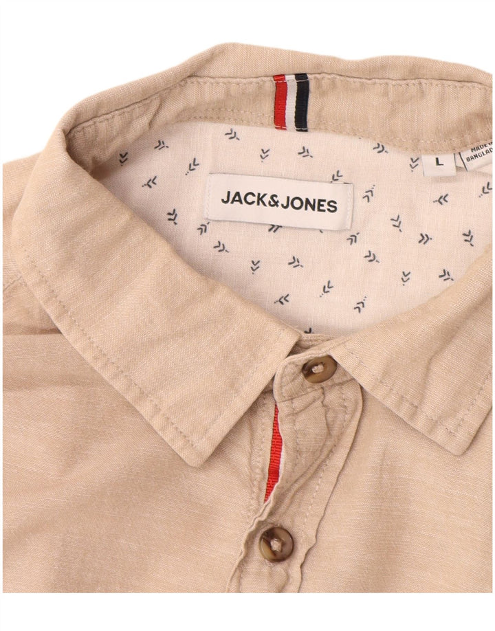 Camisa Jack & Jones Hombre Grande Beige Algodón