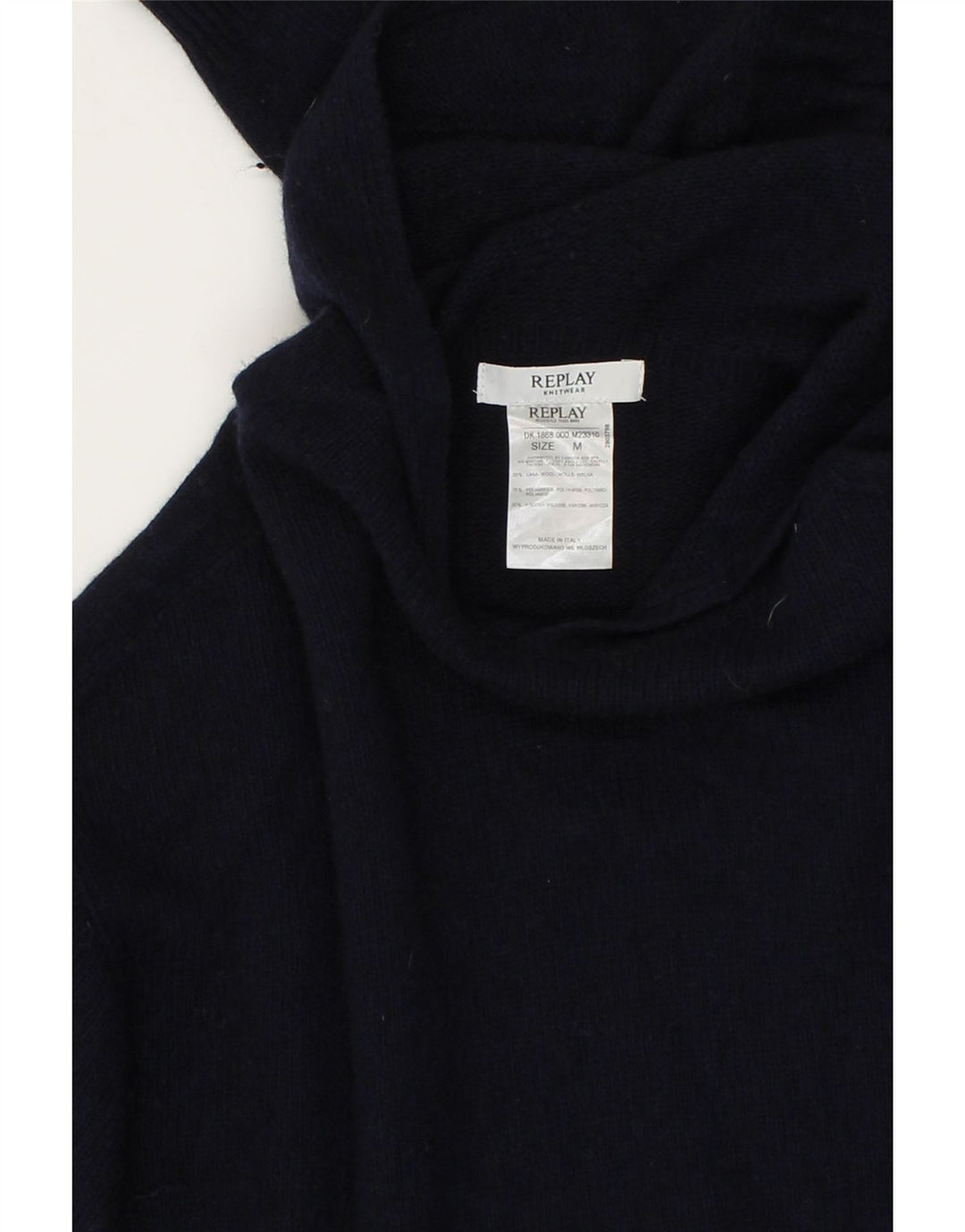 REPLAY Womens Hooded Jumper Sweater UK 14 Medium Navy Blue Wool Vintage Replay and Second-Hand Replay from Messina Hembry 