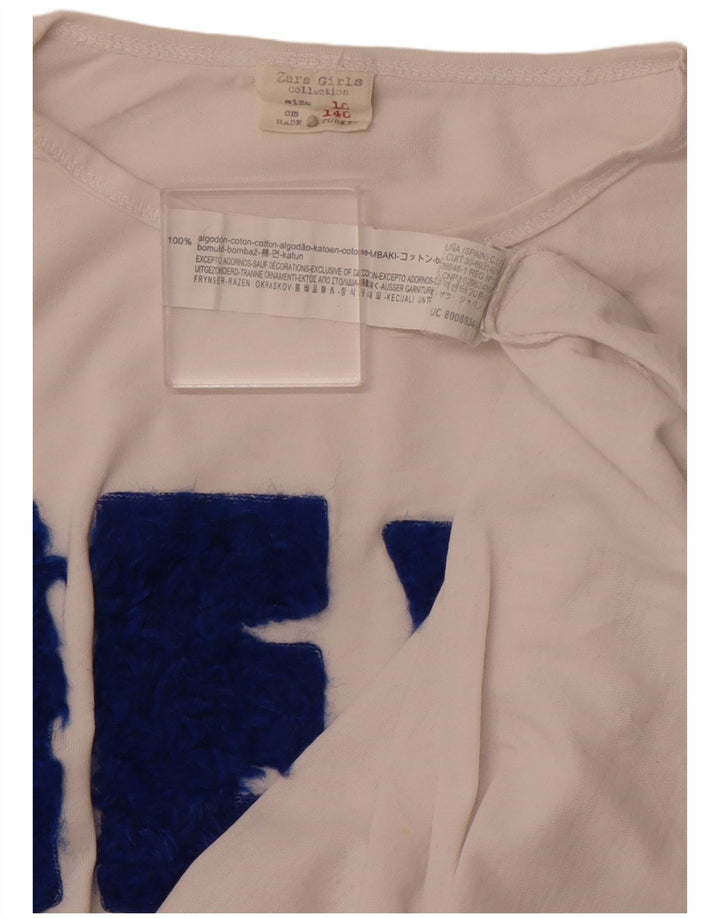 ZARA Top Niña Gráfico Manga Larga 9-10 Años Blanco Algodón