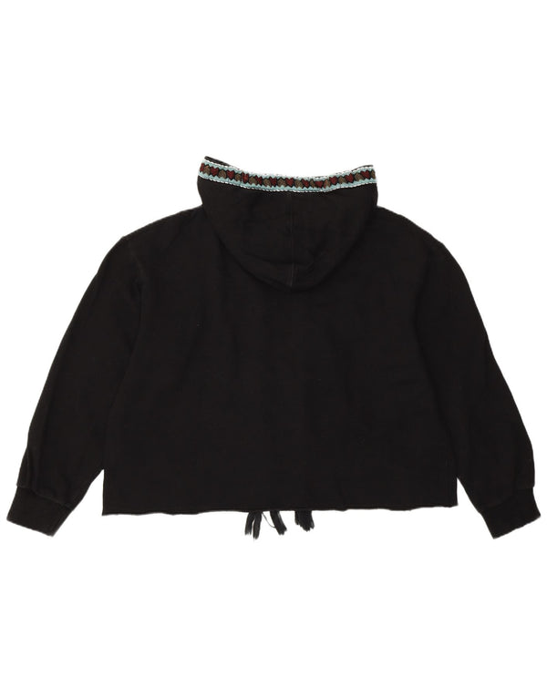 Zara Mujer Oversize Crop Sudadera con Capucha Jumper UK 10 Small Negro Geométrico Algodón