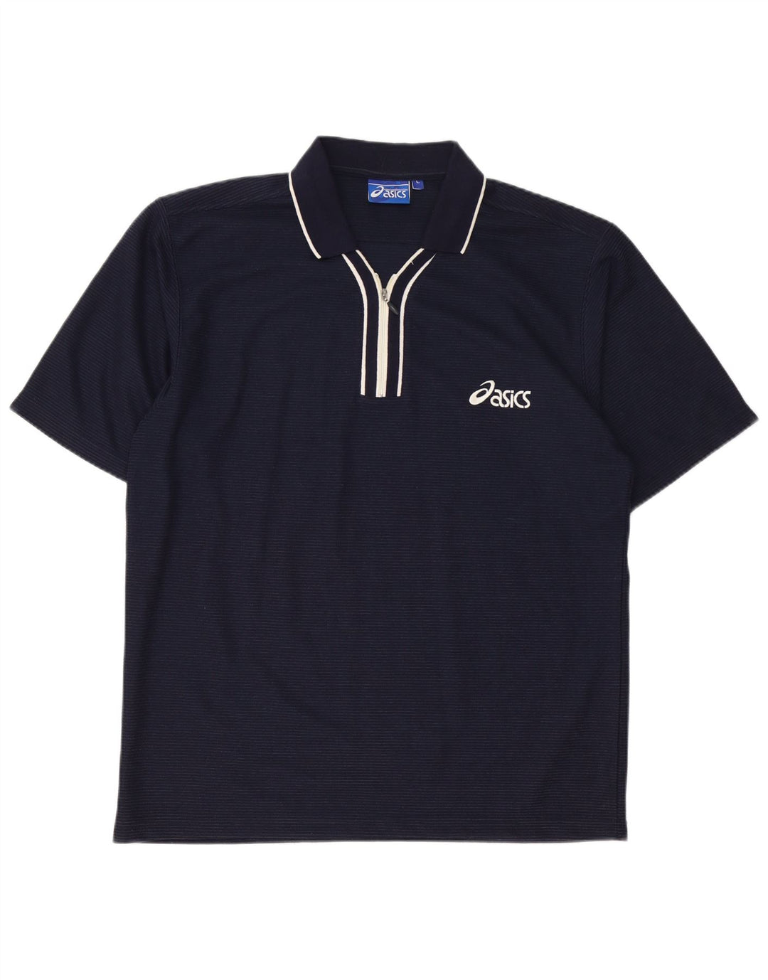 ASICS Polo para hombre grande de algodón a rayas azul marino