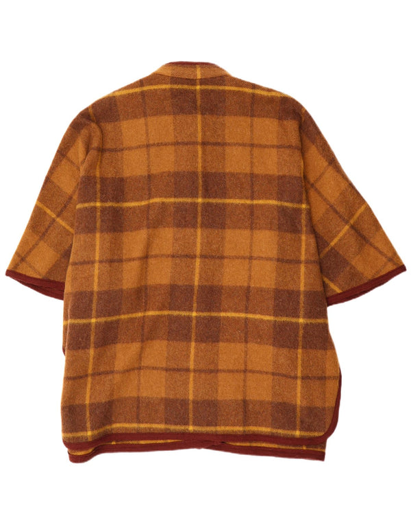 Vintage mujer suelta ajuste poncho abrigo un tamaño marrón cuadros