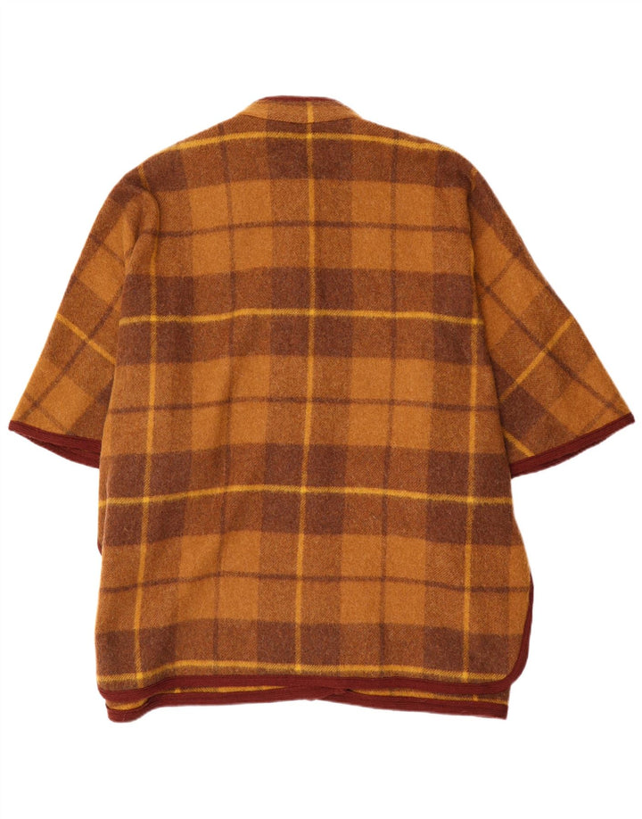 Vintage mujer suelta ajuste poncho abrigo un tamaño marrón cuadros