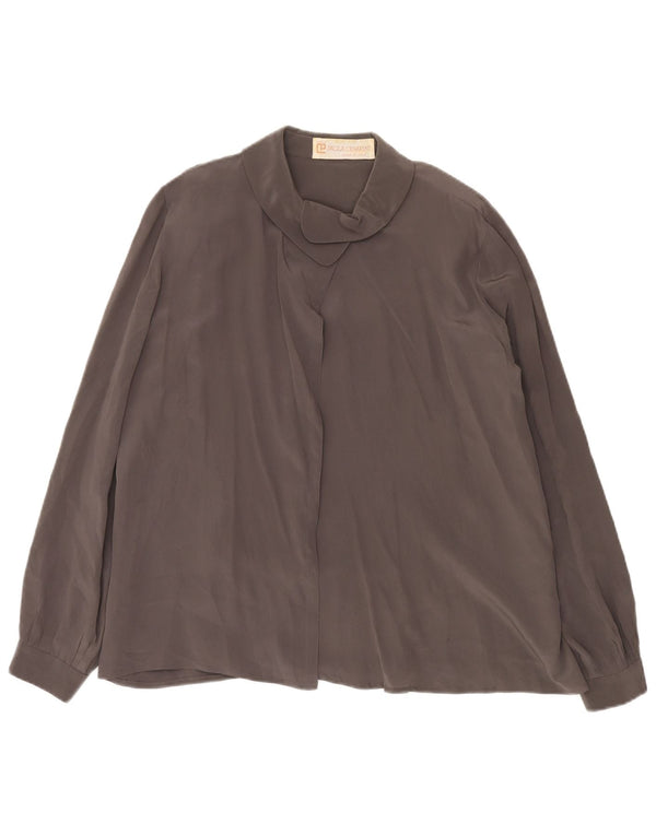 VINTAGE Blusa camisa mujer Reino Unido 14 Seda gris grande