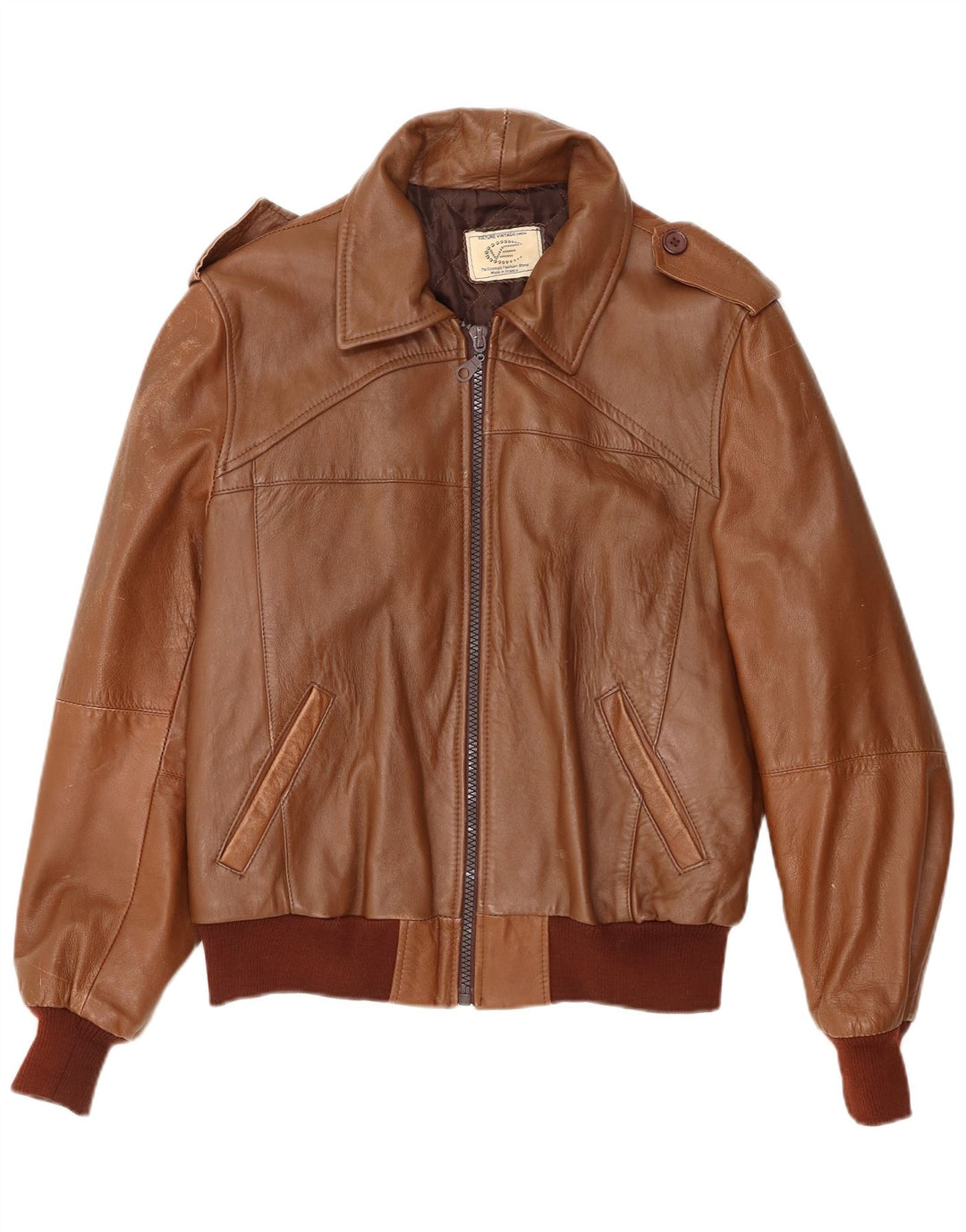 VINTAGE Chaqueta de cuero militar para hombre Reino Unido 40 Cuero marrón grande