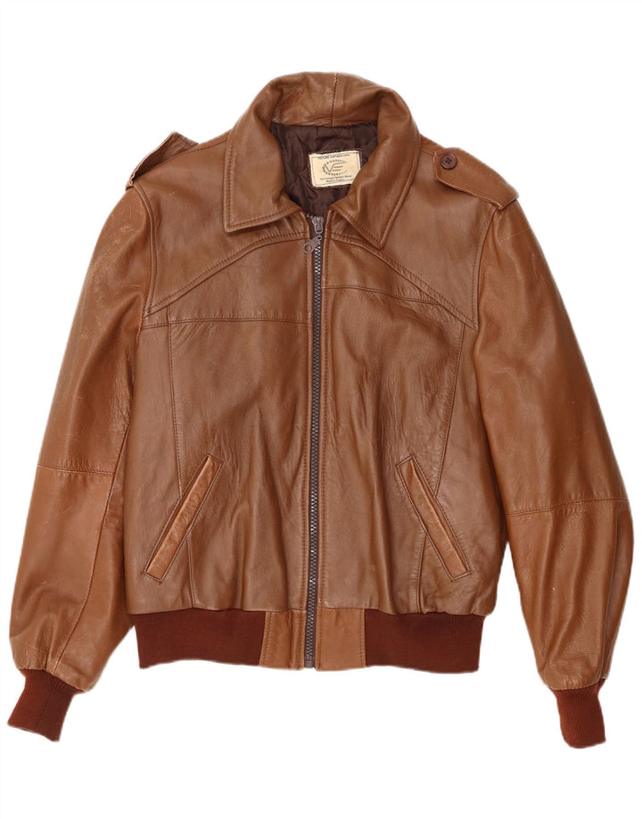 VINTAGE Chaqueta de cuero militar para hombre Reino Unido 40 Cuero marrón grande