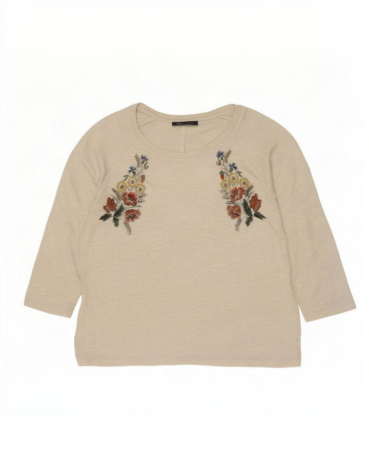 Marks & Spencer Top gráfico para mujer manga 3/4 UK 12 Medium Off White Floral